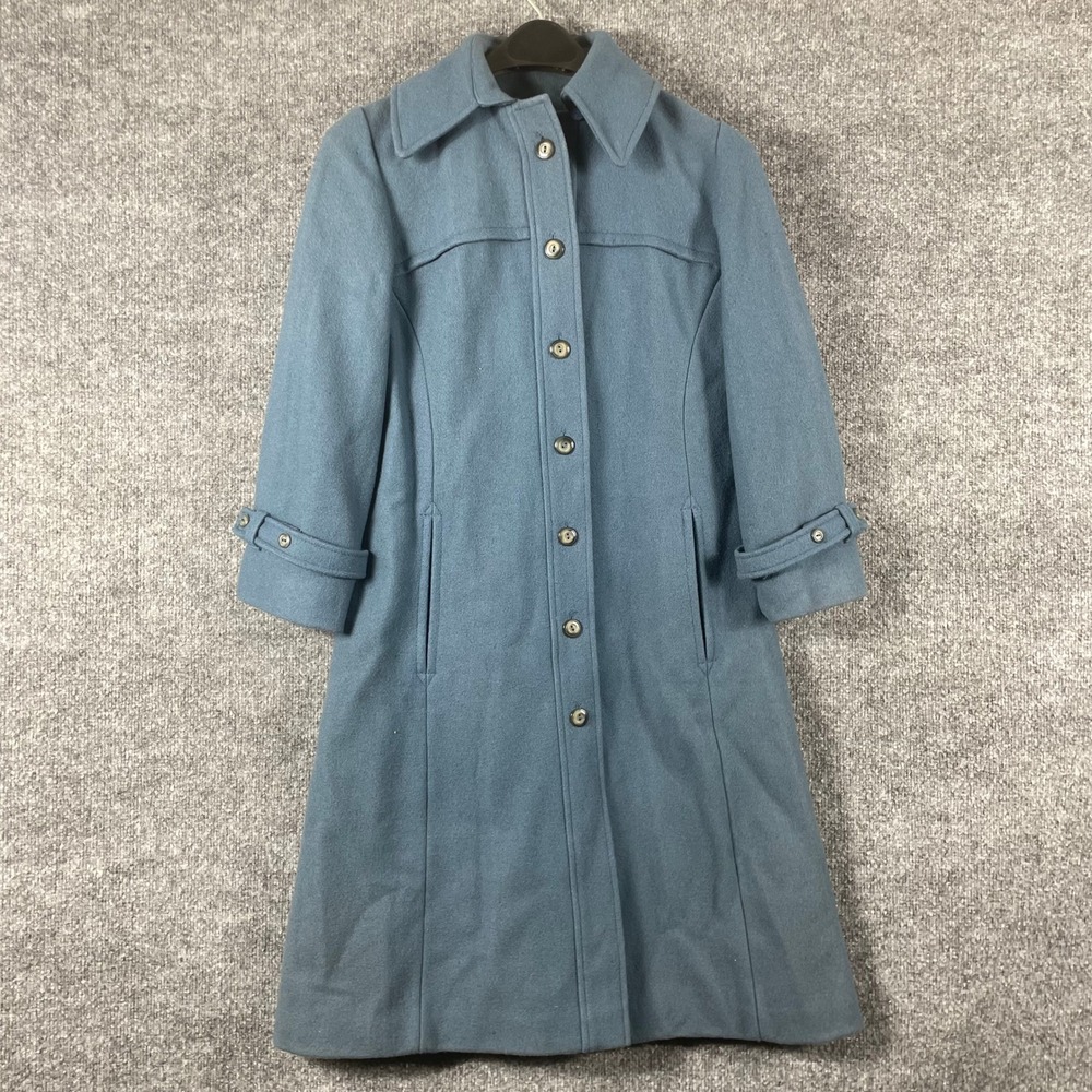 Vintage Sears JR Bazaar Coat Womens Small Blue Wool Blend Long Button Front 70s - Picture 1 of 15